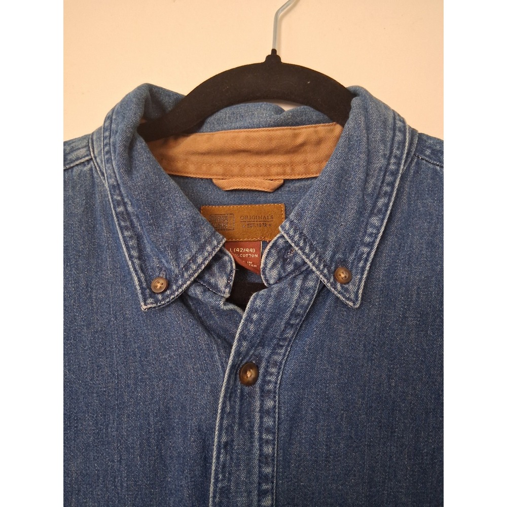 Faded Glory Mens Blue Denim Button Down Shirt Long Sleeve Cotton Large 42/44
